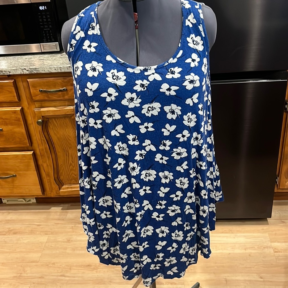 Sleeveless blue and white top by Laine Bryant, plus size 22/24